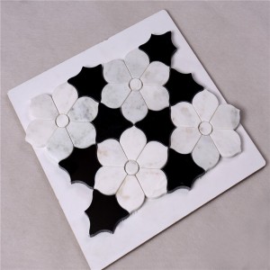 HSC62 Phòng tắm lát gạch màu đen và trắng đẹp với hoa lát sàn bằng đá cẩm thạch