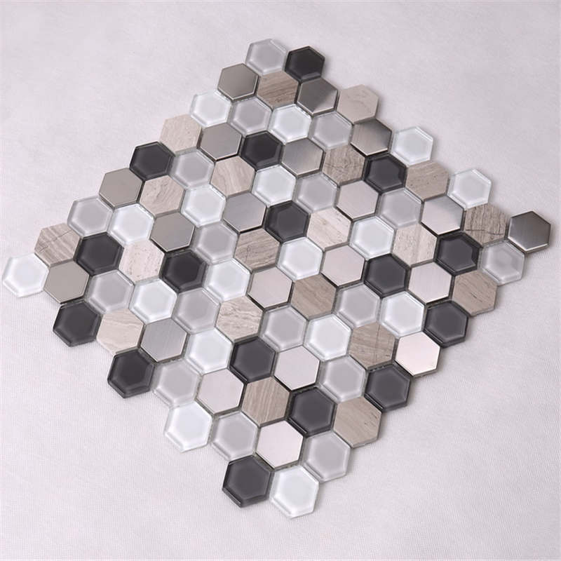 Bán nóng hỗn hợp đá cẩm thạch kim loại Hexagon Glass khảm cho trang trí nội thất