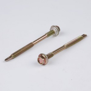 Vít tự khoan với máy giặt bằng nhựa, sợi đôi, tấm kẽm màu vàng, đầu lục giác