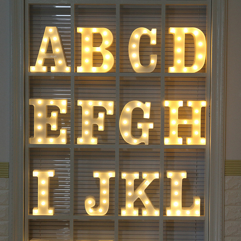 Bảng chữ cái đèn LED thắp sáng chữ trắng nhựa chữ đứng A-M u0026