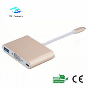 USB TYPE-C sang USB3.0 nữ + VGA nữ + PD ba trong một bộ chuyển đổi Vỏ nhựa ABS Mã: FEF - USBIC-007