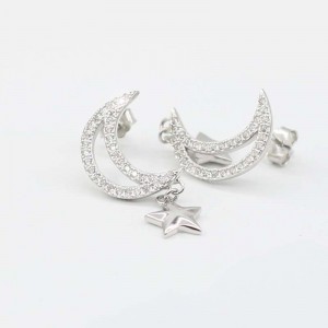 S925 Hoa xe Trang trí Hoa tai Trang trí Mặt trăng Bông tai thời trang nhúng zircon