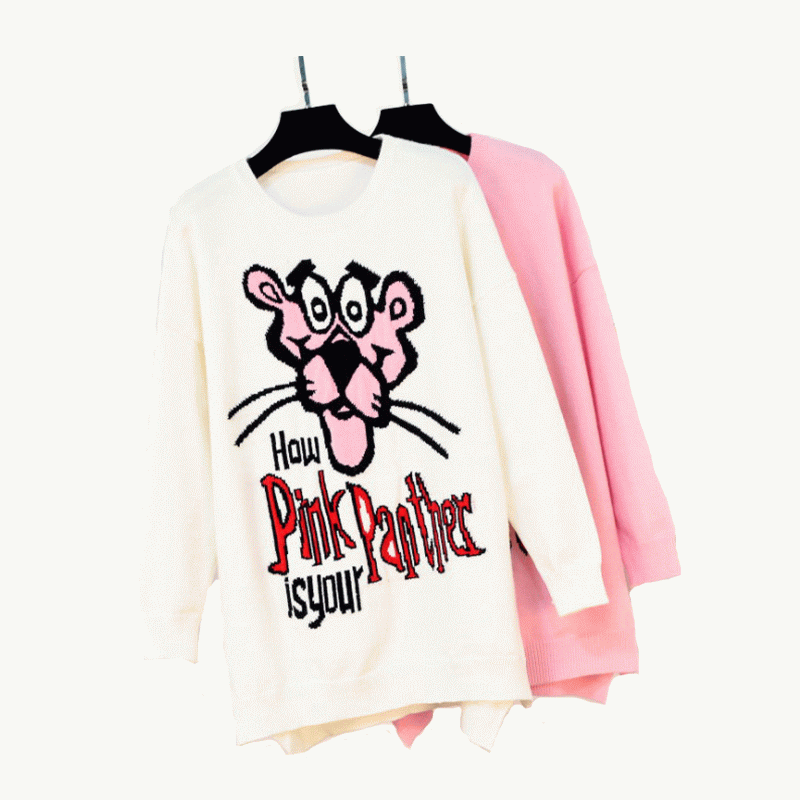 2019 Thiết kế áo len mới nhất Pink Panther Jacquard Ladies Đan áo len