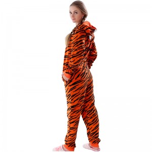 Phụ nữ Microfiber Lông cừu trùm đầu Tiger Onesie Pyjama