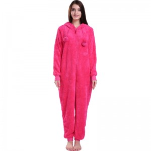 Phụ nữ Hot Pink Onesie Pyjama trùm đầu với Tai động vật