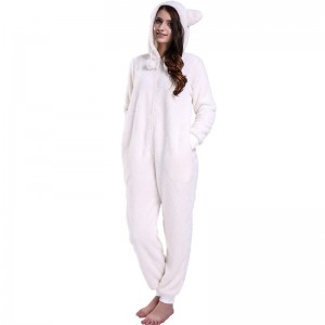 Phụ nữ kem Onesie Pyjama trùm đầu với Tai động vật
