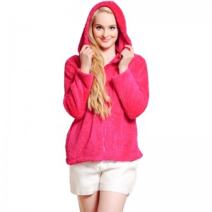 Phụ nữ ôm lông cừu Hot Pink Zip Zip Áo trùm đầu