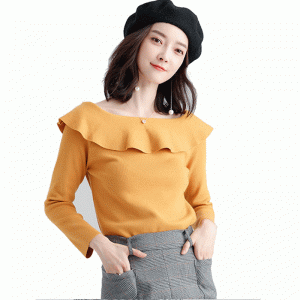 100% Cotton Ladies xù cổ áo len dệt kim áo len