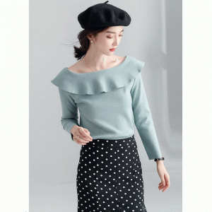 100% Cotton Ladies xù cổ áo len dệt kim áo len