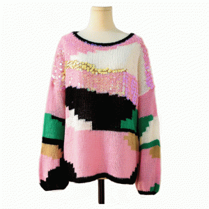 2019 Handmade may Sequin Appliques Fall Winter Mohair Pullover Sweater