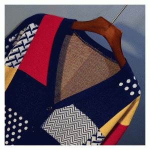 2019 Cộng với kích thước tương phản màu Jacquard mùa thu nữ cardigan đan áo len