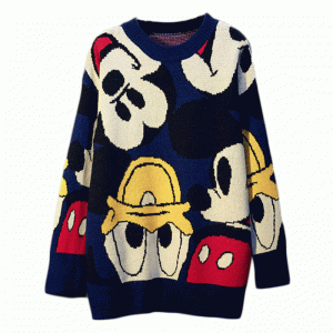 2019 Dài dễ thương Donald Duck mẫu hoạt hình Jacquard dày mùa đông áo thun nữ áo len