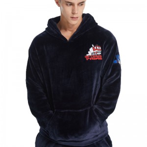 Đàn ông thêu sang trọng Flannel Lông cừu Bộ đồ ngủ