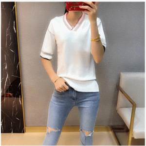 Áo thun nữ cổ chữ V Slash Hem dệt kim mùa hè mỏng áo len
