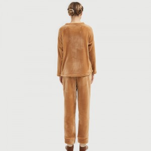 Phụ nữ Flannel Lông cừu Lông thú thêu Bộ đồ ngủ