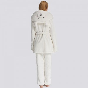 Phụ nữ Flannel Lông cừu Thêu động vật gấu trùm đầu Bộ đồ ngủ