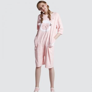 Phụ nữ Onesie Pink In Cotton Jersey Bộ đồ ngủ thêu