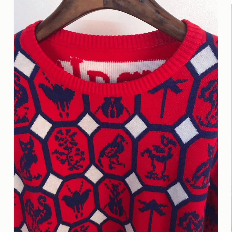 Mùa đông dày hàng đầu động vật vải Jacquard dệt kim đan áo len