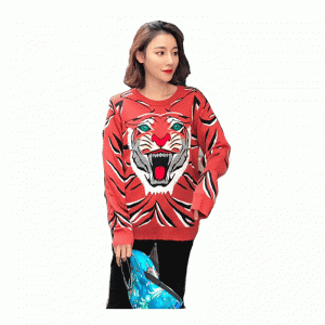 Tùy chỉnh OEM Tiger Head Jacquard Winter Dày Wool Dệt kim Áo len thời trang Áo len