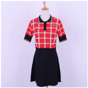 Thiết kế tùy chỉnh Tay áo ngắn Polo Cổ áo Màu tương phản Kẻ sọc Văn phòng Nữ đan áo len