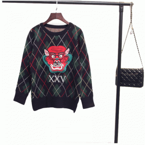 Ấm áp mặt rồng Patchworks Mùa đông dày máy tính dệt kim áo len Áo thun