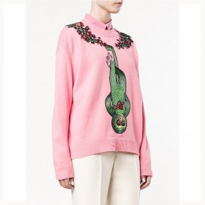 Ladies Funny Monkey Đính cườm Trang trí áo len Áo len cổ thuyền