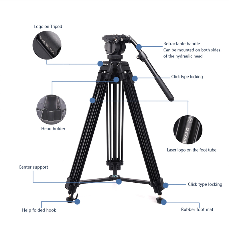 DIAT máy quay video DT750 mới hỗ trợ chân máy ba phần 1.7 mét chân máy ảnh DSLR hạng nặng