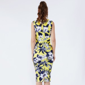 Summer Ladies Polyester Off Shoulder Thiết kế váy cổ điển Hình ảnh In hoa Phụ nữ Đảng Bondage Dress