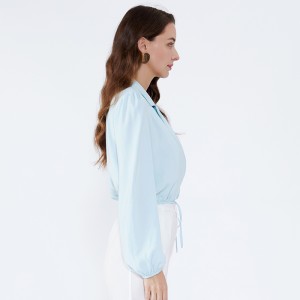 Khăn quàng cổ màu xanh nhạt Cổ áo thời trang thanh lịch Mặc đồ nữ dài tay áo