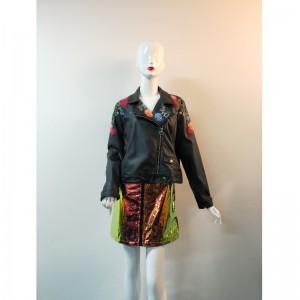 ÁO KHOÁC ĐEN PU BIKER RƯỢU RLWPJ0023N