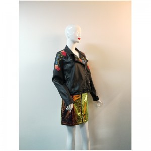 ÁO KHOÁC ĐEN PU BIKER RƯỢU RLWPJ0023N