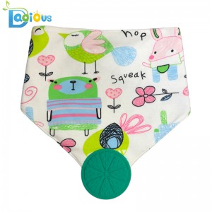 Mềm thấm bông hữu cơ mọc răng Bandana Muslin Teether Bib Unisex Bandana Drool Bibs với Teether