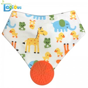 Mềm thấm bông hữu cơ mọc răng Bandana Muslin Teether Bib Unisex Bandana Drool Bibs với Teether