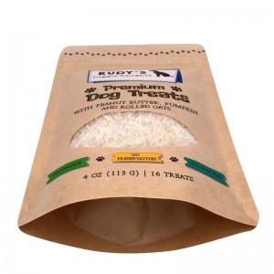 Giấy kraft kéo dây kéo đứng lên túi với cửa sổ cho đối xử với con chó