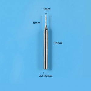 Cacbua phay, sáo đôi Xoắn ốc cacbua Mũi phẳng Mill Mill Bộ định tuyến CNC Bit 1mm Cắt Dia.