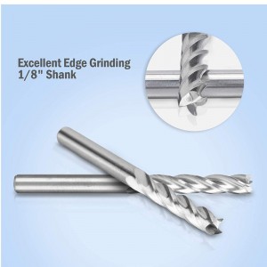CNC End Mill 1/8 Router Bits 1 8 Shank 4-Flute Xoắn ốc dao phay dao phay Vonfram bằng gỗ công cụ cắt gỗ 17mm CEL, OAL 38,5mm cho ván ép nhựa PVC PVC