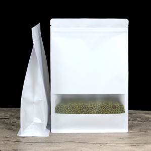 Giấy trắng Túi đóng gói Cửa sổ mờ đứng lên bên Gusset Zipper Đóng gói Túi Zip Khóa Nhà bán lẻ Gói