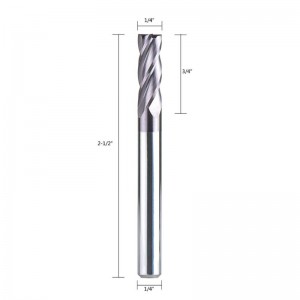 4 sáo CNC End Mill, mũi vuông đường kính 1/4 inch, dài 2-1 / 2 inch Tổng thể, Bit bộ định tuyến xoắn ốc với tráng