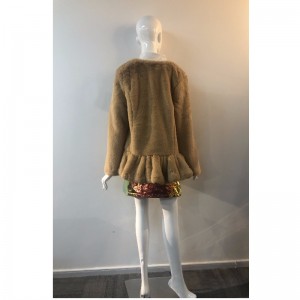 LADIES 'BROWN COLLARLESS FAT COAT RLWF0015