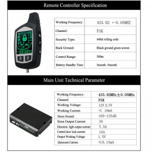 Hai chiều LCD lấy xe báo động mã và lấy chìa khóa từ xa