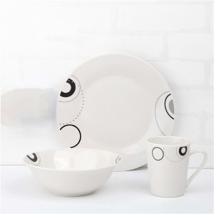 bộ đồ ăn bằng sứ-12 mảnh sứ ăn tối với decal cắt