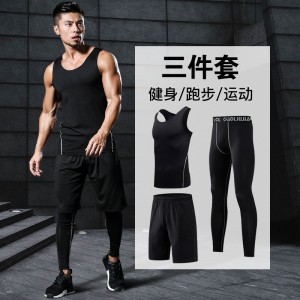 Bộ đồ thể dục nam FDMM002-3, áo tank top + quần lửng + quần bó sát khi chạy