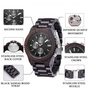 Đồng hồ bằng gỗ Đồng hồ nam Chronograph màu đen đa chức năng thân thiện với môi trường