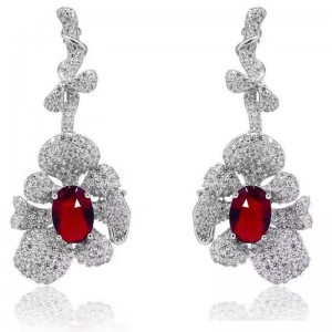 925 sterling bạc tổng hợp ruby ​​garrnet tinh thể đá quý khối zirconia phụ nữ bông tai