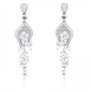 925 sterling bạc mạ bạch kim tổng hợp khối zirconia phụ nữ đám cưới dangle cô dâu bông tai