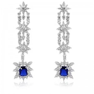 925 sterling bạc tổng hợp sapphire khối zirconia phụ nữ đám cưới dangle cô dâu bông tai