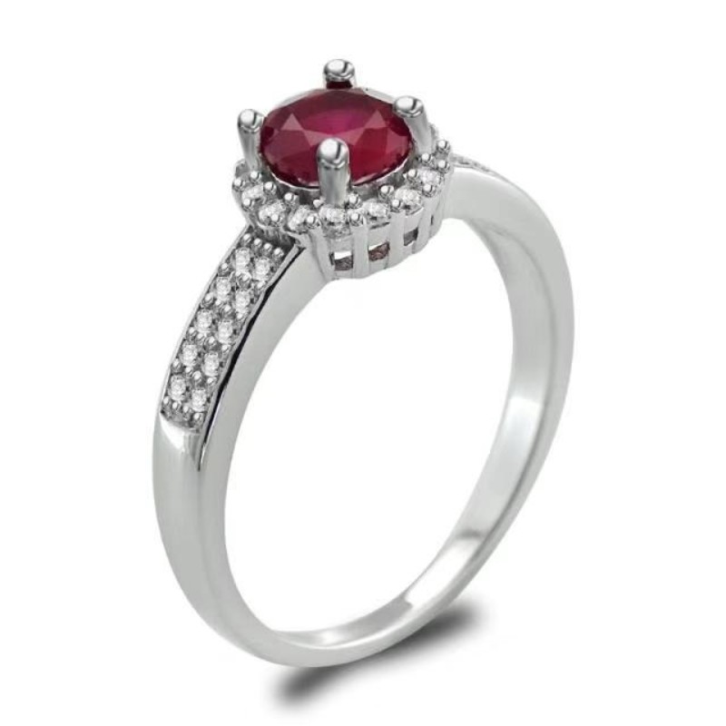 Nhẫn nữ 925 sterling bạc tổng hợp ruby ​​nhẫn đính hôn hứa hẹn