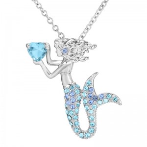 Mặt dây chuyền hình trái tim nàng tiên cá màu hồng đính đá quý cho nữ 14k vàng 925 sterling bạc 18k vàng hồng
