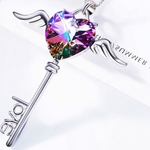 Angel wing vòng cổ trái tim mặt dây tình yêu thư vòng cổ sapphire thạch anh tím đá quý vòng cổ cho phụ nữ 925 sterling bạc