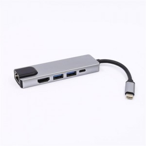 USB 5 trong 1 loại C sang HDMI + LAN (1000M) + USB 3.0x2 + Bộ chuyển đổi Hub loại C